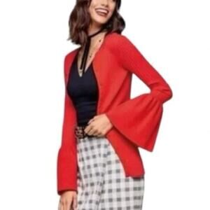 Cabi Flare Trumpet Sleeve Ribbed Cardigan Sweater Orange Red XS 5285 Top 90s Y2K